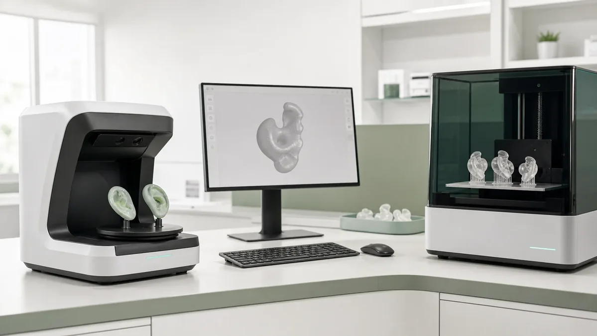 Ilustrație generică a unui flux de scanare și imprimare 3D pentru olive personalizate